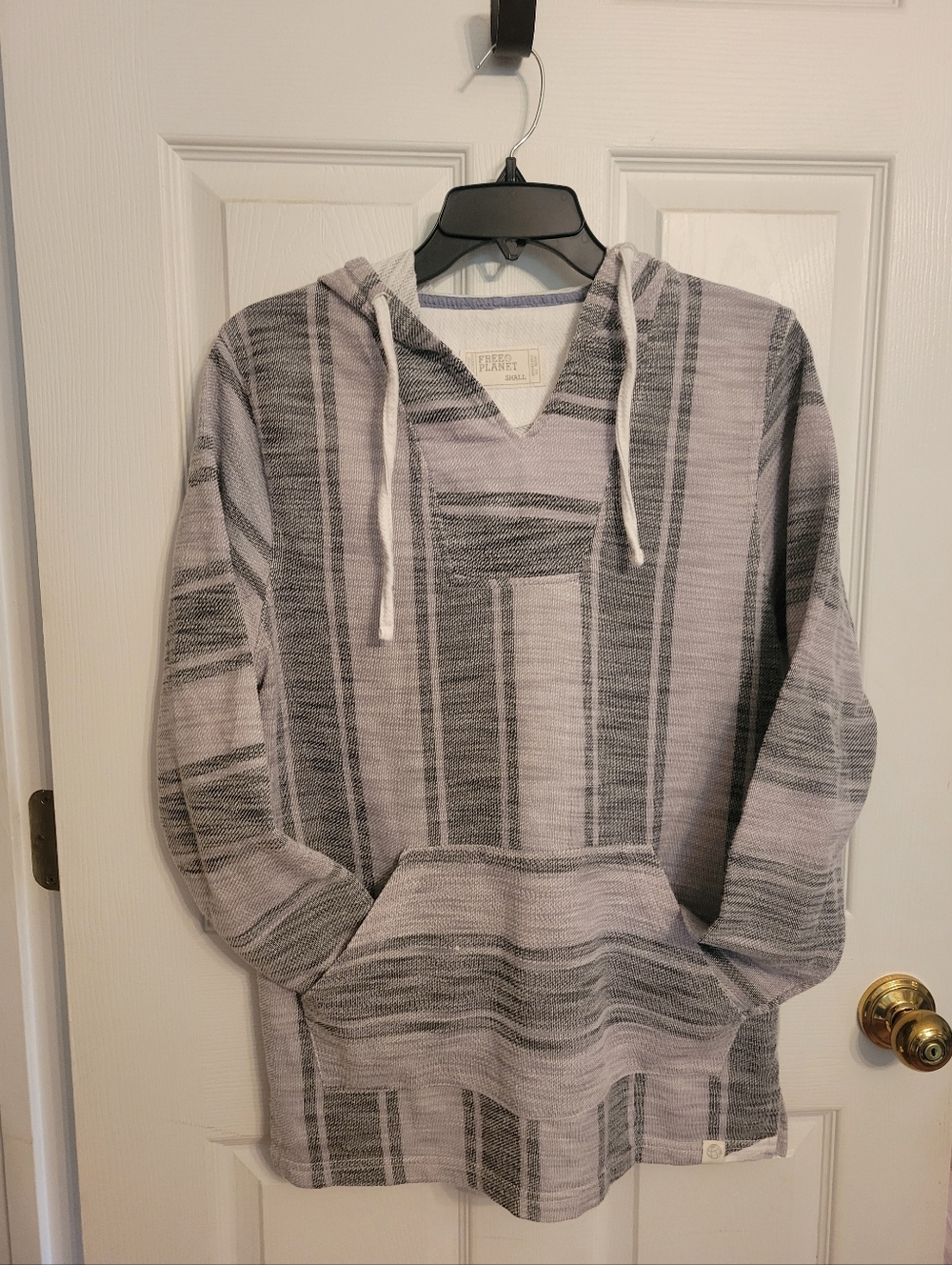 Free Planet Gray Striped Crewneck Sweater